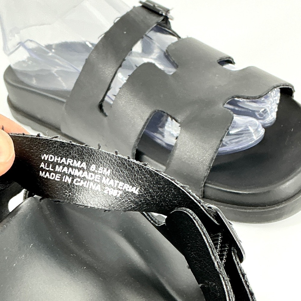 Madden Girl Size 8.5 Black Strappy Slide Sandals Buckle Shoes Dharma - Picture 6 of 12